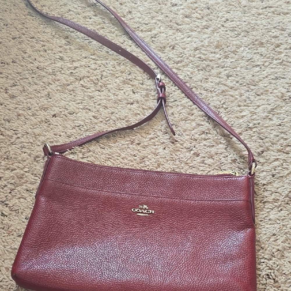 Coach Burgundy Crossbody Bag with Textured Leather